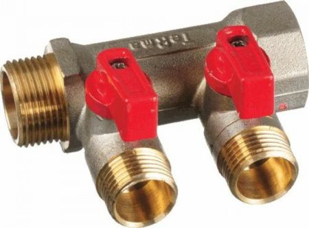 Коллектор с шаровыми кранами 3/4"x2 выхода 1/2" НР TERMA   фото №1