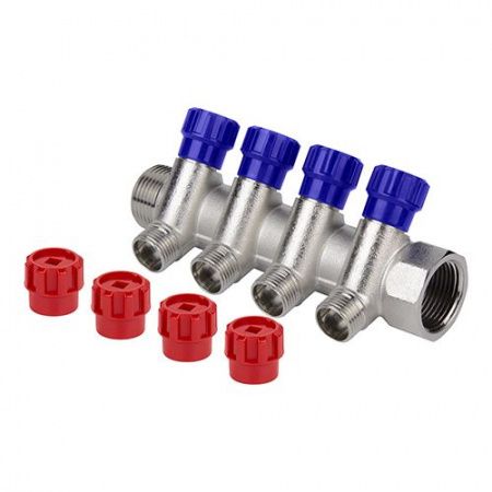 Коллектор с вентилями НР 3/4"х1/2"х4 выхода TEBO фото №1