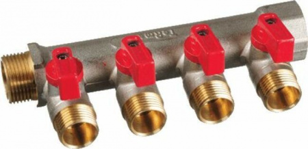 Коллектор с шаровыми кранами 3/4"x4 выхода 1/2" НР TERMA   фото №1